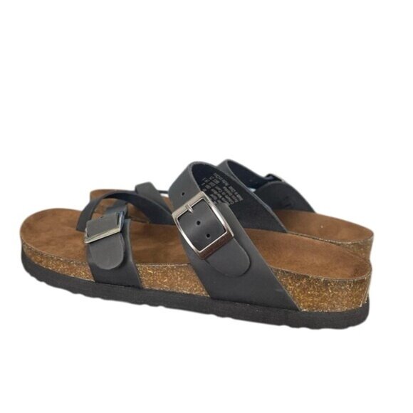 Mountain Sole Womens Black Leather Slip-On Sandals SZ 6 Comfy Adjustable Straps - Picture 6 of 9